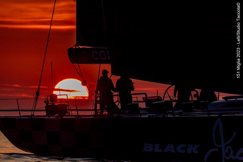 Sunset on board Black Jack during the 151 Miglia-Trofeo Cetilar photo copyright Studio Taccola taken at Yacht Club Punta Ala and featuring the Maxi class