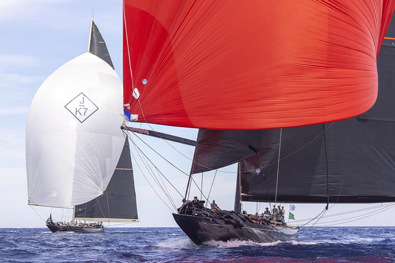 Svea leads the Js into the finish line of today's first windward-leeward - 2023 Maxi Yacht Rolex Cup - photo © IMA / Studio Borlenghi