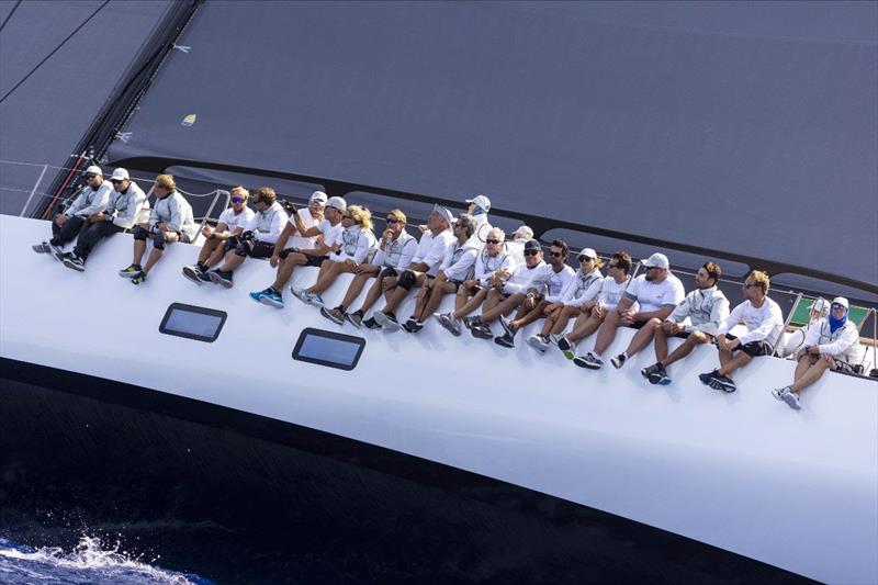 Army of crew on board Claus-Peter Offen's brand new y3k - 2023 Maxi Yacht Rolex Cup photo copyright IMA / Studio Borlenghi taken at Yacht Club Costa Smeralda and featuring the Maxi class