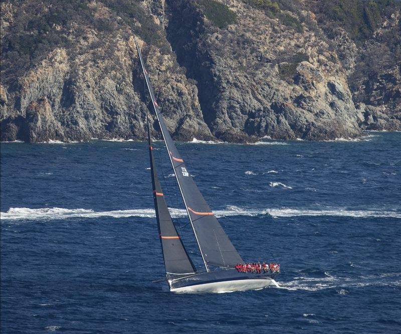 Pier Luigi Loro Piana's My Song with the Cote d'Azur's rugged coastline - Les Voiles de Saint-Tropez 2023 Day 3 photo copyright Gilles Martin-Raget taken at Société Nautique de Saint-Tropez and featuring the Maxi class