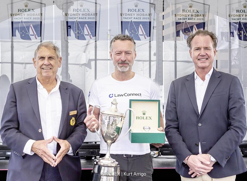 Rolex Sydney Hobart Yacht Race: Arthur Lane, Commodore Cruising Yacht Club of Australia, Christian Beck, owner of LawConnect, Benoit Falletti, Managing Director Rolex Australia photo copyright Rolex / Kurt Arrigo taken at Cruising Yacht Club of Australia and featuring the Maxi class