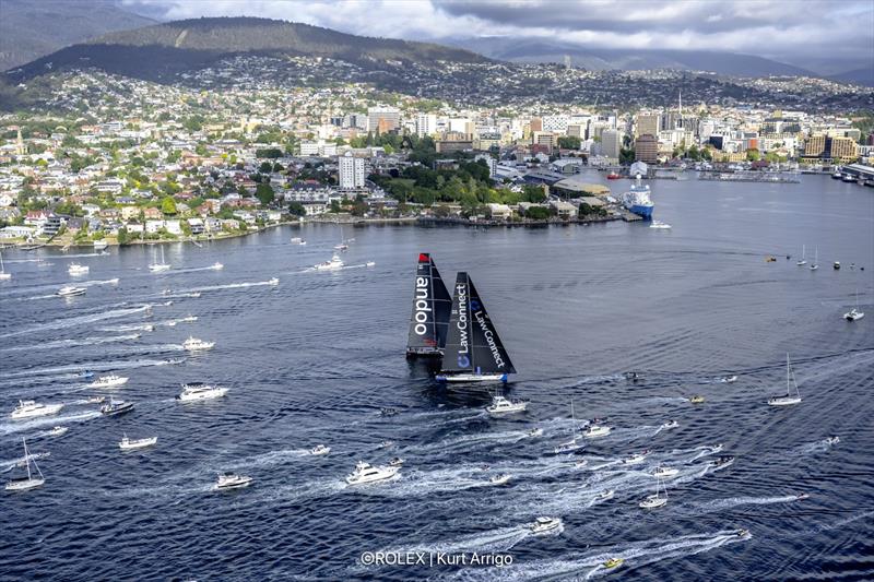 andoo Comanche and LawConnect battle to the Rolex Sydney Hobart Yacht Race finish photo copyright Rolex / Kurt Arrigo taken at Cruising Yacht Club of Australia and featuring the Maxi class