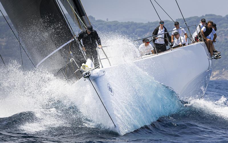 Chris Flowers at helm of his 100ft Galateia, winner of today's second race - Loro Piana Giraglia photo copyright Loro Piana / Studio Borlenghi taken at Yacht Club Italiano and featuring the Maxi class