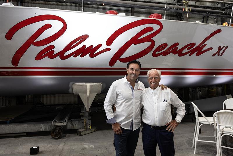 The 'new' Palm Beach Xi and Skipper Mark Richards (L), with Neville Crichton (R) who built the first Reichel/Pugh Supermaxi with McConaghy, Alfa Romeo II (now Black Jack) - photo © John Curnow