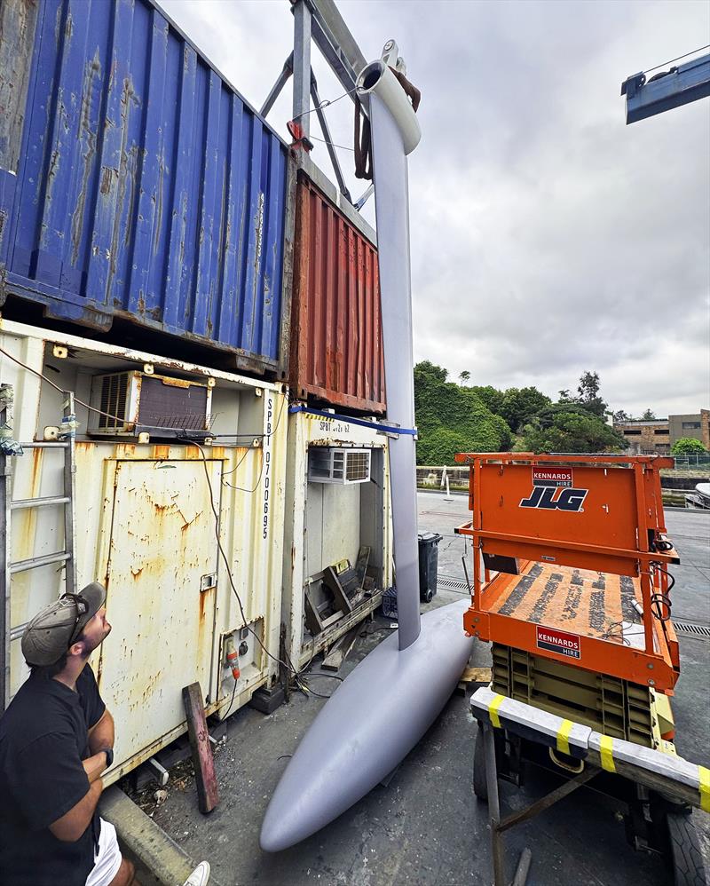 What 7m of canting keel looks like, and yes, they are four shipping containers stacked next to it! - photo © John Curnow