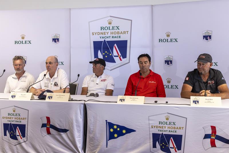 From left to right: Beck, Allen, Wharington, Richards and Witt - Skippers' Media Briefing - December 2025 - photo © Alex Dare/CYCA