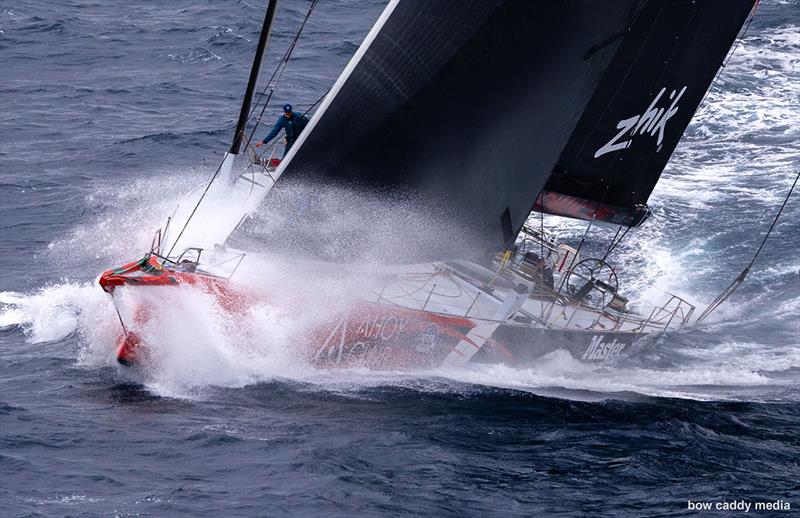 Comanche powers on, as the seas build off the NSW coast photo copyright Bow Caddy Media taken at Cruising Yacht Club of Australia and featuring the Maxi class