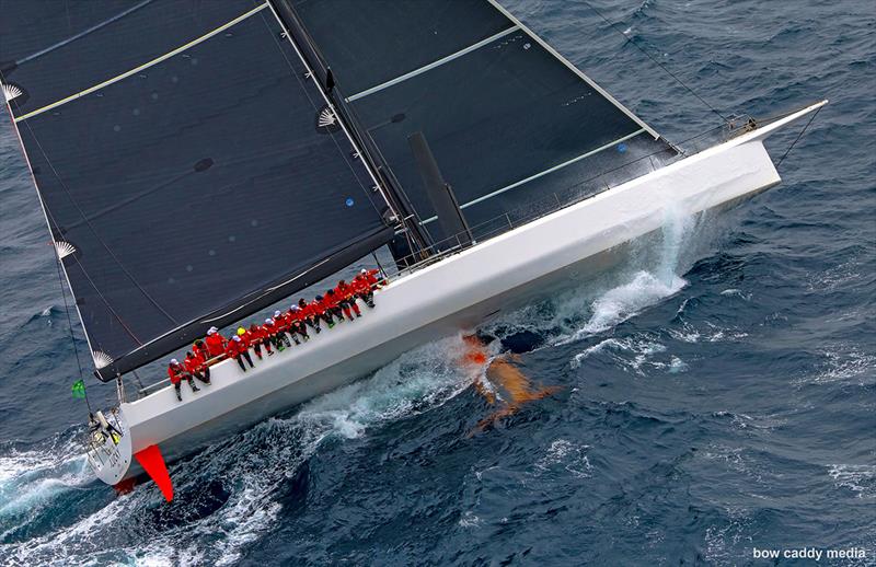 Bryon Ehrhart's Lucky was very fast off the start and was battling for 3rd position with SHK Scallywag as the front runners entered Bass Strait photo copyright Bow Caddy Media taken at Cruising Yacht Club of Australia and featuring the Maxi class