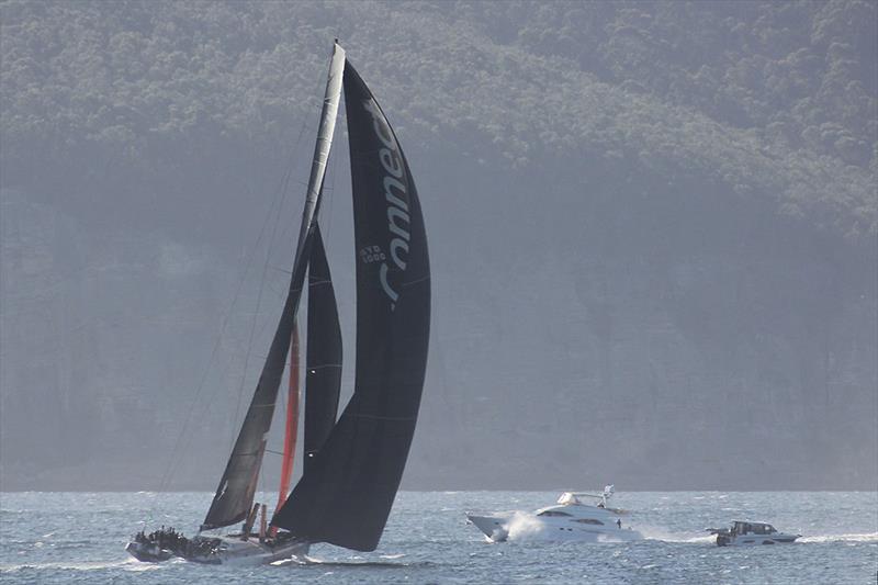 LawConnect arrives in second place in the 2025 Rolex Sydney Hobart Yacht Race, which is a gallant effort considering her damage photo copyright Tony Lathouras taken at Royal Yacht Club of Tasmania and featuring the Maxi class