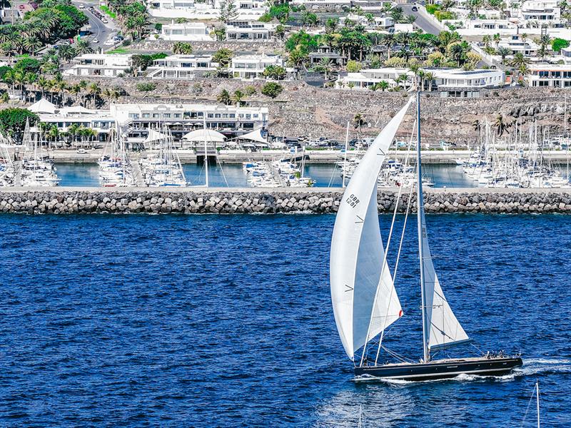 Swan 128 Be Cool head to the Puerto Calero mark at the start iof the 2026 RORC Transatlantic Race - photo © Sailing Energy