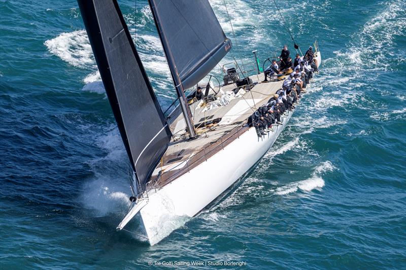 David M Leuschen and Chris Flowers' 100ft Galateia was driven to victory by Chris Flowers' daughter Lizz - photo © Tre Golfi Sailing Week / Studio Borlenghi