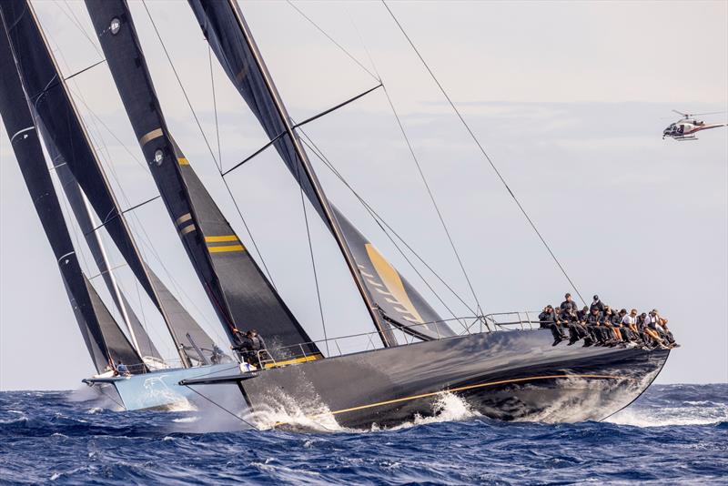 The mighty V powers upwind ahead of Leopard 3 during last year's Rolex IMA Maxi 1 Worlds - photo © IMA / Studio Borlenghi 