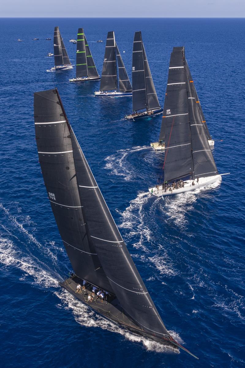 Maxi Yacht Rolex Cup 2026 Day 1 - Sir Peter Ogden's 77ft Jethou heads off on port at the start of Monday's second Rolex IMA Maxi Grand Prix World Championship race photo copyright IMA / Studio Borlenghi  taken at Yacht Club Costa Smeralda and featuring the Maxi class