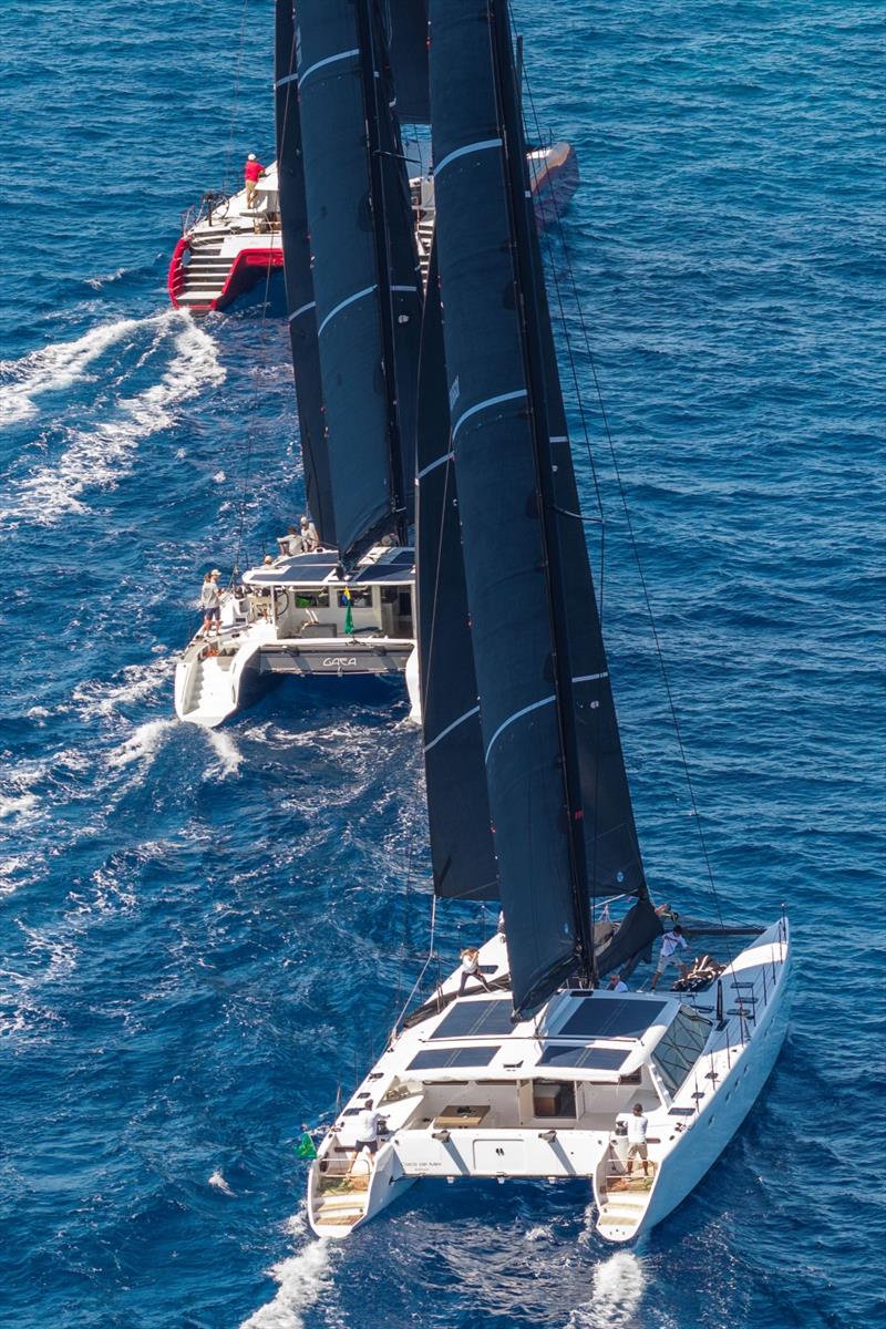 Maxi Yacht Rolex Cup 2026 Day 2 - Today's Multihull winner, Irvine Laidlaw's Highland Fling XVIII is chased by Zachary Plasvic's Gaea and Angus Ball's Coco de Mer - photo © IMA / Studio Borlenghi 