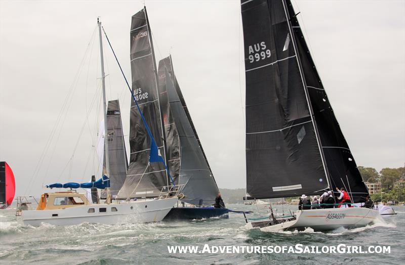 Cruising boat tangled with MC38s on day 1 of the MC38 Australian Championship photo copyright Nic Douglass / Adventures of a Sailor Girl taken at Royal Prince Alfred Yacht Club and featuring the MC38 class