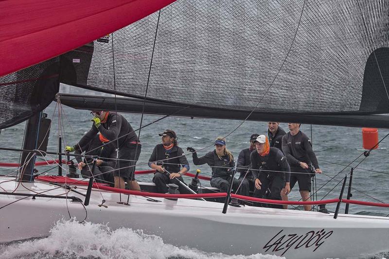 Winner Lazy Dog on a gloomy Sydney Harbour during MC38 2021 Season Act 1 at Middle Harbour YC photo copyright Marg Fraser-Martin taken at Middle Harbour Yacht Club and featuring the MC38 class