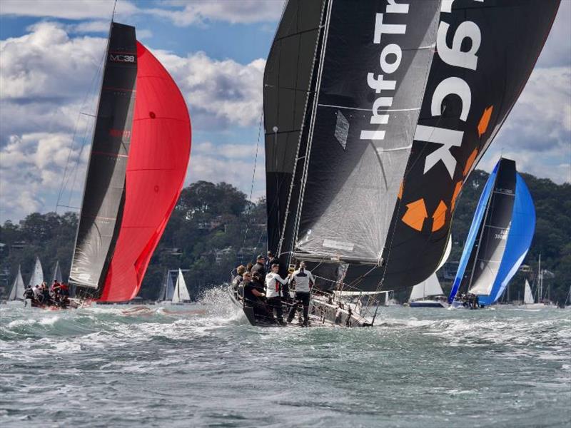 Day 1 in Pittwater produced fast downwind runs in fresh WSW - MC38 2021 Season Act 2 photo copyright Tilly Lock Media taken at Royal Prince Alfred Yacht Club and featuring the MC38 class