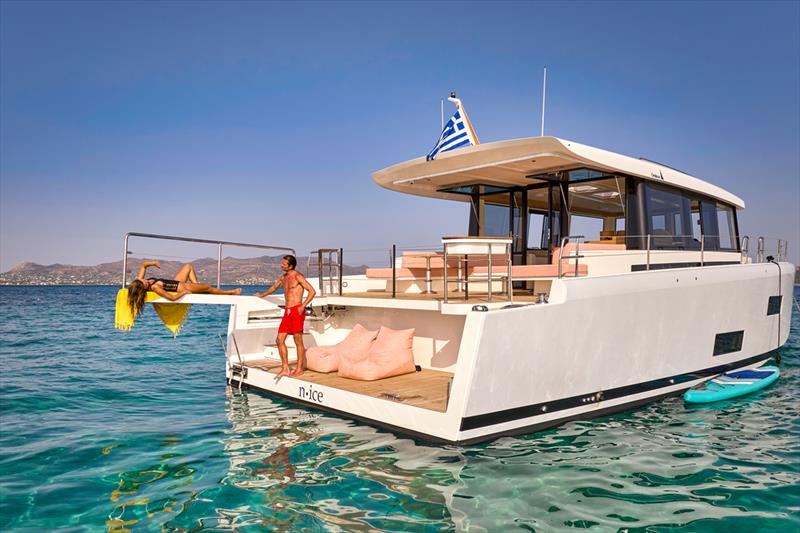 Omikron OT-60 has a generous multi-use stern platform, for boarding, beach club and tender retrieval -  Juan Yacht Design - October 2025 photo copyright Studio Reskos taken at Yacht Club of Greece and featuring the  class