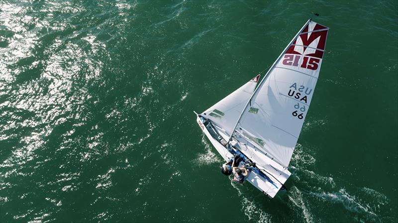 Molly and Eddie Cox showing how to make a Melges 15 go fast upwind photo copyright Melges Performance Sailboats taken at American Yacht Club, New York and featuring the Melges 15 class