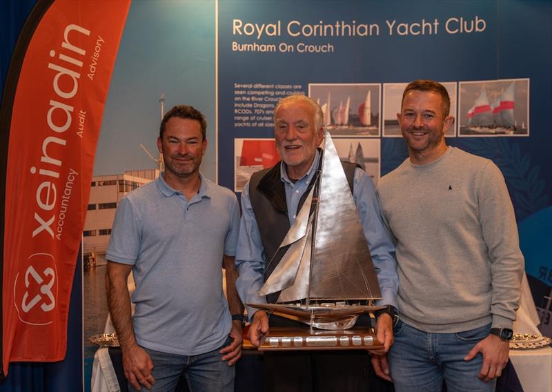 64th Endeavour Trophy winners – Michael Sims & Rob Gullan (505) with Edwin Buckley (Race Officer) photo copyright Petru Balau Sports Photography / sports.hub47.com taken at Royal Corinthian Yacht Club and featuring the Melges 15 class