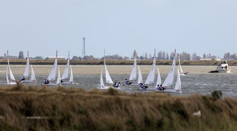 64th Endeavour Trophy - Race 3 heading upwind with committee boat at the right photo copyright Mark Jardine taken at Royal Corinthian Yacht Club and featuring the Melges 15 class