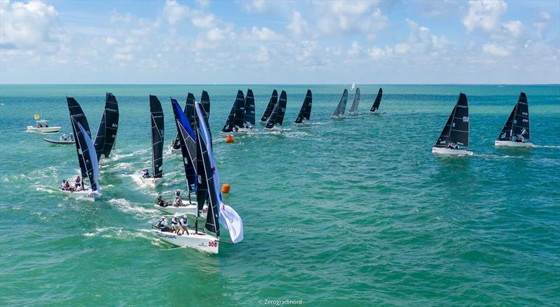 Melges 20s mix it up on the waters off of Miami, Florida photo copyright Melges 20/ ZeroGrandinord taken at Miami Yacht Club and featuring the Melges 20 class