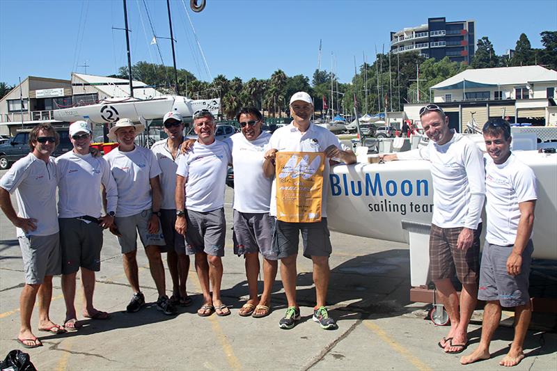 World & European Champions Blu Moon Team (l-r) Gabrielle Benussi, Giovanni (Shampoo) Ferrari, Federico Valenti, Flavio Favini, Tiziano Nava, Franco Rossini, Egidio Babbi (International Measurer), Stefano Rizzi and Nocholas Dal Ferro photo copyright Teri Dodds taken at Royal Geelong Yacht Club and featuring the Melges 24 class