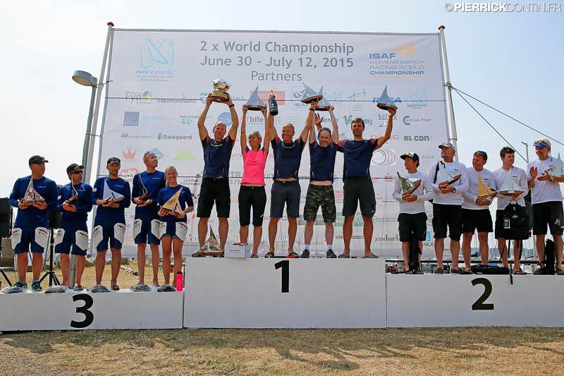 Top 3 teams in the Corinthian division at the 2015 Melges 24 World Championship prize giving photo copyright Pierrick Contin / IM24CA taken at Middelfart Sailing Club and featuring the Melges 24 class