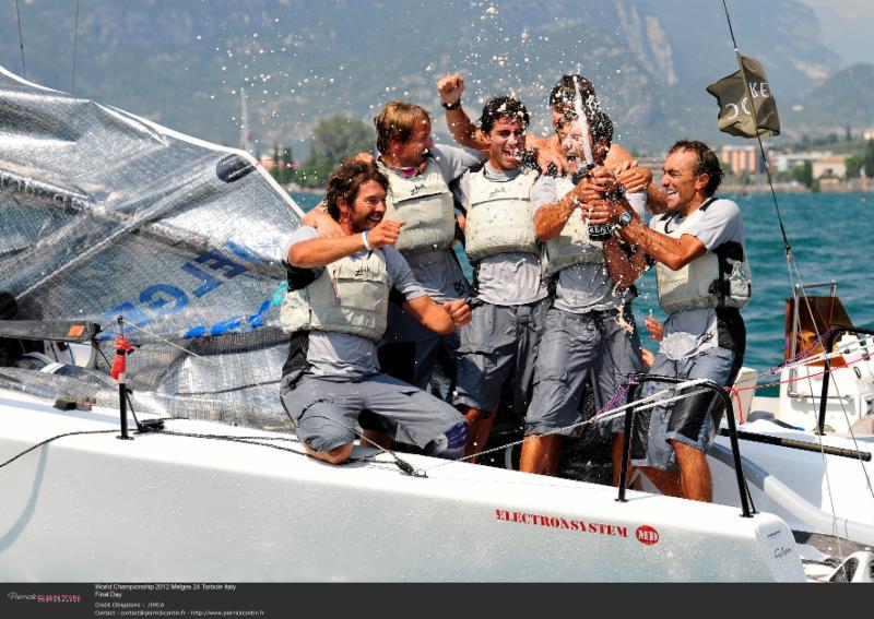 Gullisara (ITA) owned by Giuseppe Comerio - 2012 Melges 24 World Champion - Carlo Fracassoli (helmsman), Chicco Fonda (tactician), Tano Felci (sheets), Giovanni Ferrari (halyards) and Carlo Zermini (bow) in Torbole, Lake Garda - photo © Pierrick Contin / www.pierrickcontin.com