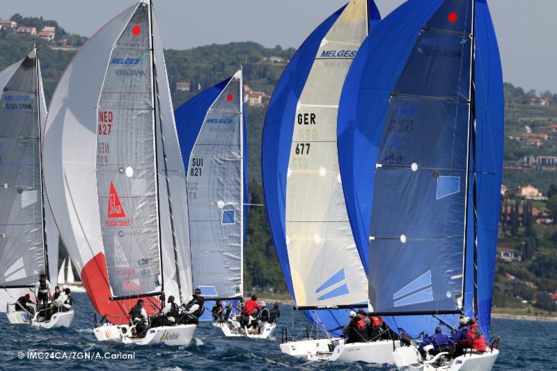 The fleet downwind on day 2 of the Melges 24 European Sailing Series in Portoroz photo copyright IM24CA / ZGN / Andrea Carloni taken at Yachting Club Portorož and featuring the Melges 24 class