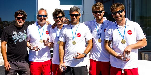 Taki 4 ITA778 team (Niccolo Bertola, Giacomo Fossatti, Marco Zammarchi, Francesco Bianchi, Giovanni Bannetta and coach Niccolo Bianchi) in the Melges 24 European Sailing Series in Marstrand - photo © Anna Bergkvist