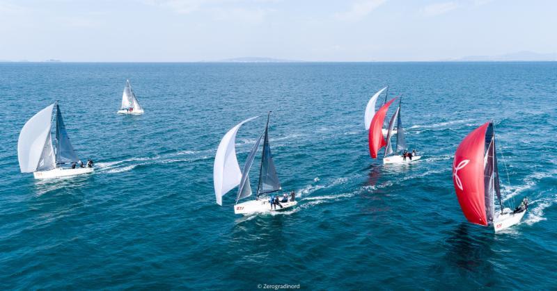 Melges 24 fleet in downwind course in Punta Ala - 2018 Melges 24 European Sailing Series - Final day photo copyright Zerogradinord / IM24CA taken at Yacht Club Punta Ala and featuring the Melges 24 class