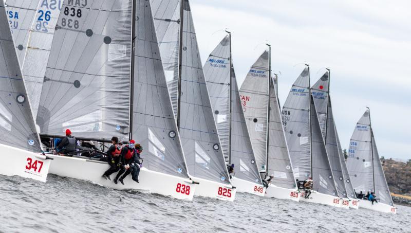 Melges 24 fleet on the starting line in Vicotria on Day Three of the 2018 Melges 24 Worlds. - photo © IM24CA / Zerogradinord