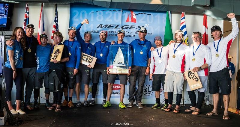 The overall podium of the Melges 24 Worlds 2018 in Victoria International Marina photo copyright IM24CA / Zerogradinord taken at Royal Victoria Yacht Club, Canada and featuring the Melges 24 class