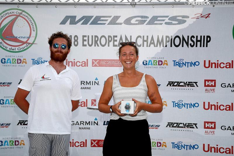 Peter Havn from the Danish crew of Top Gun was the lucky winner of a Garmin Quatix watch - Melges 24 European Championship 2018 - photo © Pierrick Contin