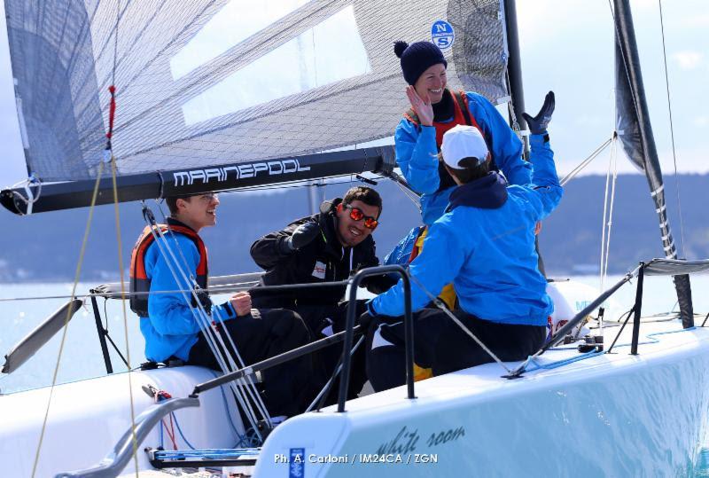 Today's only race in light winds was controlled and won by German White Room GER677 of Michael Tarabochia with Luis Tarabochia in the helm - 2019 Melges 24 European Sailing Series, Day 2 photo copyright Andrea Carloni / IM24CA / ZGN taken at Yacht Club Marina Portorož and featuring the Melges 24 class