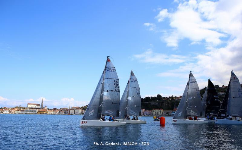 Melges 24 fleet in Portoroz - Day 2 of the 2019 Melges 24 European Sailing Series' 1st event photo copyright Andrea Carloni / IM24CA / ZGN taken at Yacht Club Marina Portorož and featuring the Melges 24 class