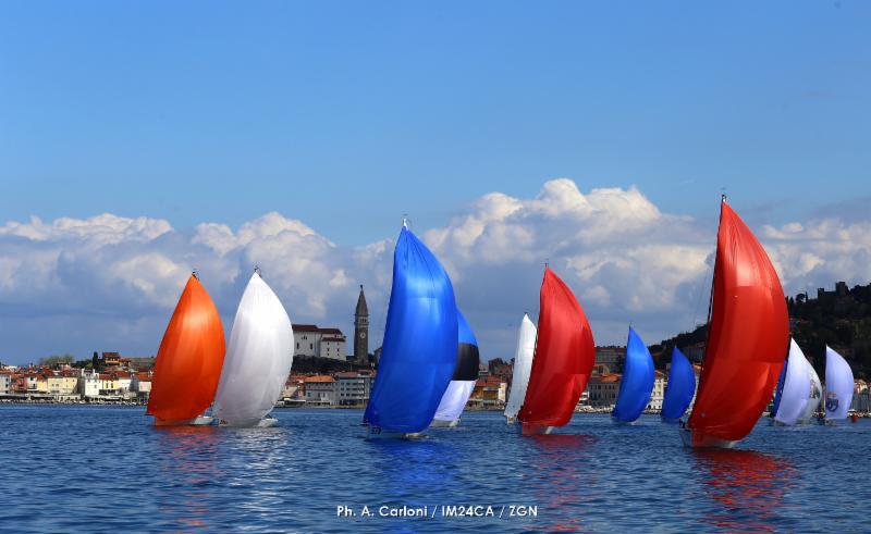 Melges 24 fleet in Portoroz - Day 2 of the 2019 Melges 24 European Sailing Series' 1st event photo copyright Andrea Carloni / IM24CA / ZGN taken at Yacht Club Marina Portorož and featuring the Melges 24 class