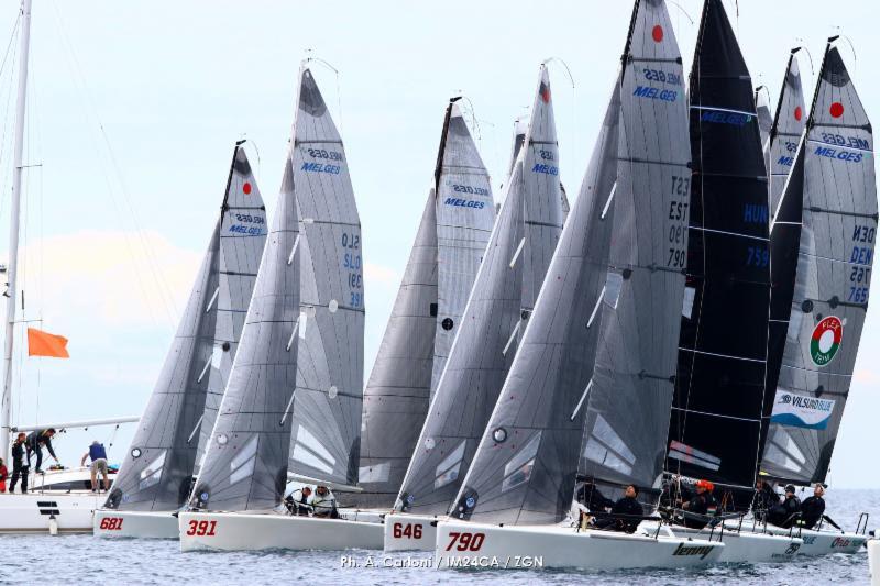 Melges 24 fleet in Portoroz - Day Three of the 2019 Melges 24 European Sailing Series' 1st event photo copyright Andrea Carloni / IM24CA / ZGN taken at  and featuring the Melges 24 class