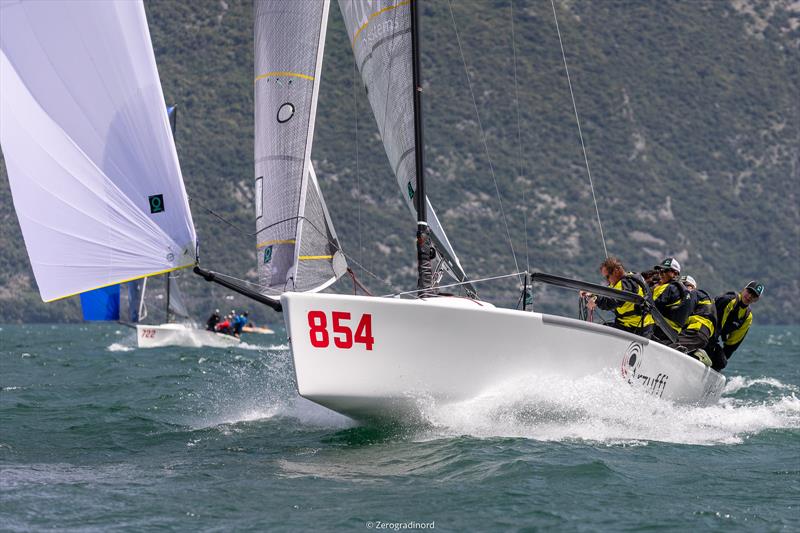After day 1 of the Melges 24 European Sailing Series at Garda, Maidollis by Gianluca Perego takes the early lead photo copyright Zerogradinord / IM24CA taken at Fraglia Vela Riva and featuring the Melges 24 class
