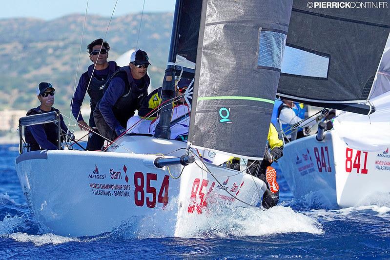 Maidollis ITA854 with Carlo Fracassoli in helm gain the first bullet of the series in Villasimius and is the third in overall ranking on Day One of the Melges 24 Worlds 2019 photo copyright Pierrick Contin / IM24CA taken at Lega Navale Italiana and featuring the Melges 24 class