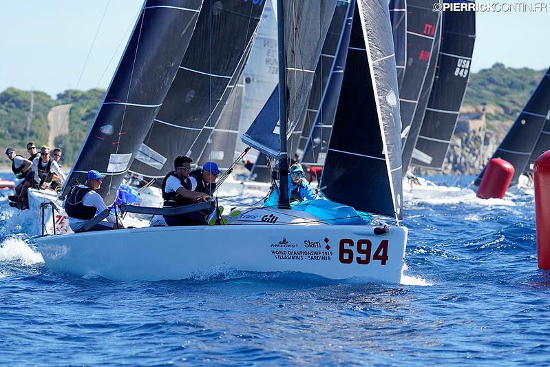 Miles Quinton's Gill Race Team GBR694 with Geoff Carveth helming wins first and third race in Corinthian division - 2019 Melges 24 World Championship photo copyright Pierrick Contin / IM24CA taken at Lega Navale Italiana and featuring the Melges 24 class