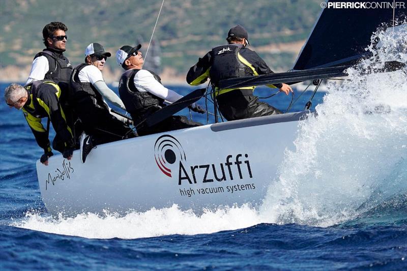 With partial scores of 1-2-2, Maidollis ITA854 with Carlo Fracassoli and Enrico Fonda helming and calling tactics, is the `boat of the day` and the leader of the provisional standings - 2019 Melges 24 World Championship photo copyright Pierrick Contin / IM24CA taken at Lega Navale Italiana and featuring the Melges 24 class