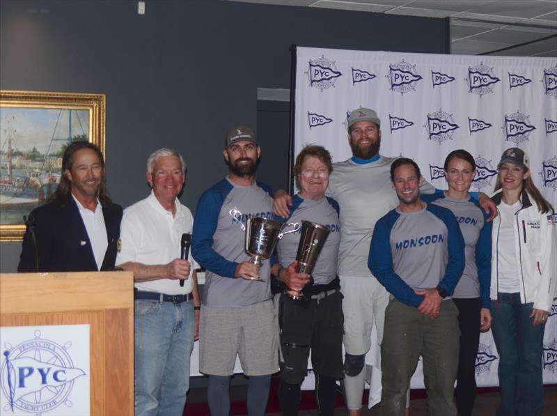 Bruce Ayres' Monsoon [USA 825] with crew Brian Porter, George Peet, Chelsesa Simms and Stars Stripes USA CEO/skipper Mike Buckley won the inaugural Bushwhacker Cup with scores of 2-1-2-5-1 for 11 points photo copyright Talbot Wilso taken at Pensacola Yacht Club and featuring the Melges 24 class