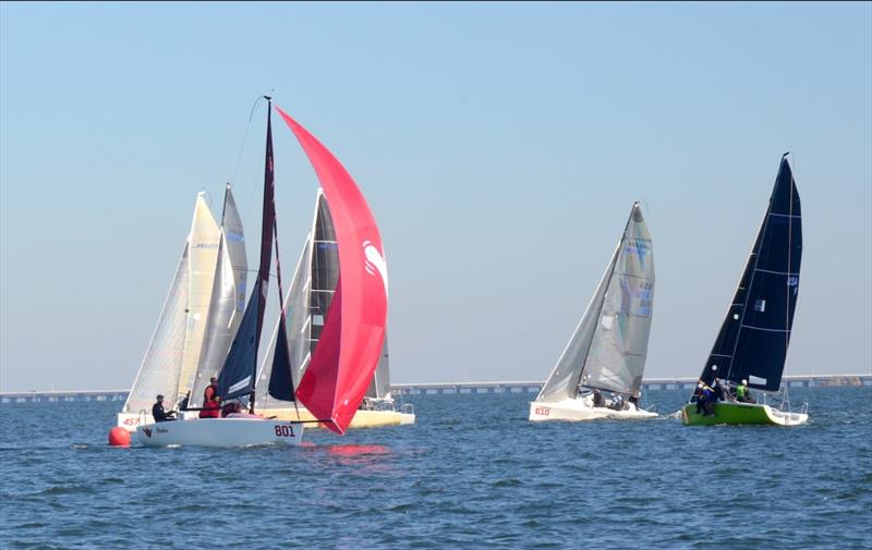 Kelly Shannon, a Lake Lanier Sailing Club sailor from the Atlanta GA area, sailed Shaka [USA 801] to third place with scores of 3-4-3-4-5 for 20 points. Sailing with Shannon were Ben Lynch, Elizabeth Lynch, Jackson Benvenutti, and Tommy Sawchuck. - photo © Talbot Wilson 