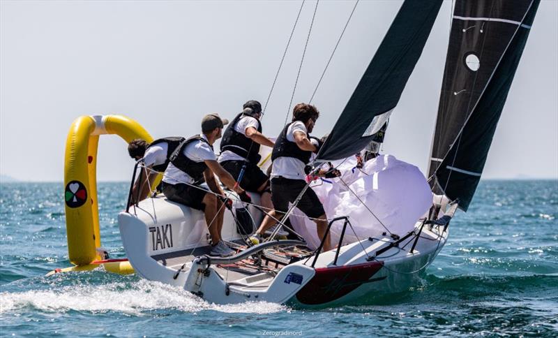 Taki 4 by Marco Zammarchi ITA778 with Niccolo Bertola at the helm - 2020 Melges 24 European Sailing Series Event #1 in Torbole, Italy photo copyright Zerogradinord / IM24CA taken at Fraglia Vela Riva and featuring the Melges 24 class