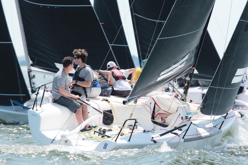 A Melges 24 sails upwind in close quarters with several other boats during Thursday's practice race photo copyright Willy Keyworth taken at Charleston Yacht Club and featuring the Melges 24 class