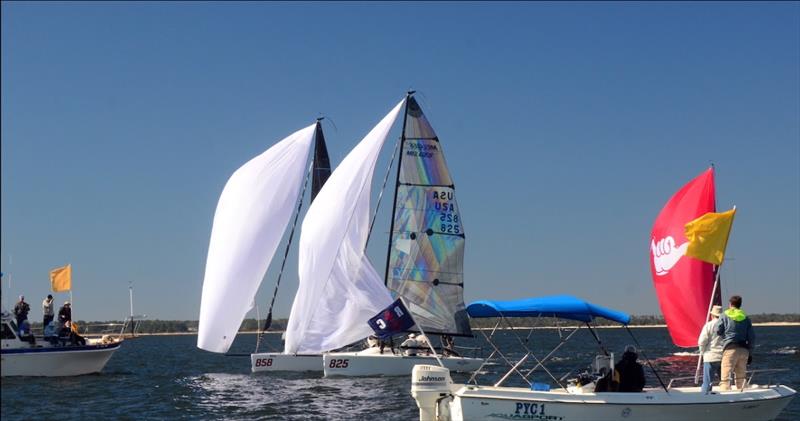 Bruce Ayres' Monsoon [USA 825] with crew Brian Porter, George Peet, Chelsesa Simms and America's Cup challenger Stars Stripes USA CEO/skipper Mike Buckley won the inaugural Bushwhacker Cup with scores of 2-1-2-5-1 for 11 points - photo © Talbot Wilson