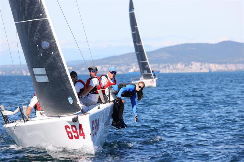 First bullet on Day 2 was grabbed by Miles Quinton's Gill Race Team GBR694 (1-2-5) steered by James Peters, climbing to third. - The final event of the Melges 24 European Sailing Series 2021 - Trieste, Italy  photo copyright Ufficio Stampa Barcolana / Paolo Giovannini  taken at  and featuring the Melges 24 class