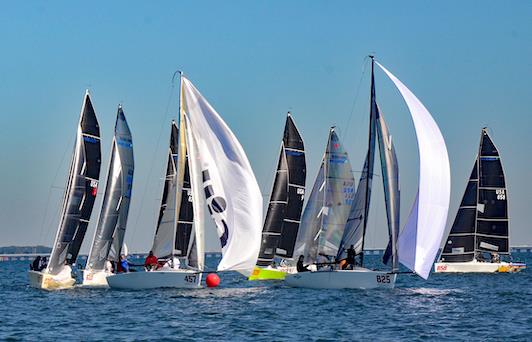 Overall Champion Bruce Ayres' Monsoon leads away from the weather-offset mark on Day 1 of the Melges24 Bushehacker Cup and Atlantic and Gulf Coast Championship at Pensacola Yacht Club photo copyright Talbot Wilson taken at Pensacola Yacht Club and featuring the Melges 24 class